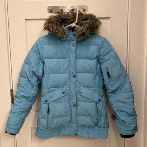 Lands End Kids Large Ski Snow Winter Puffer Jacket Hood Snowboarding Blue